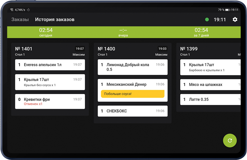 Сеньор POS: Экран повара - История заказов